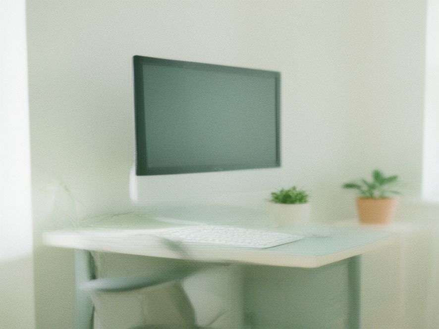 Standing desk workspace with ergonomic chair and monitor at eye level